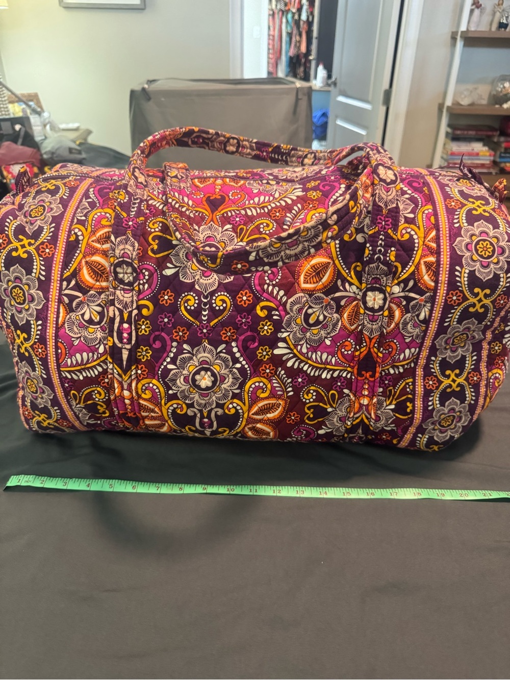 Vera Bradley large Quilted Floral Duffel in Purple, Orange & Yellow